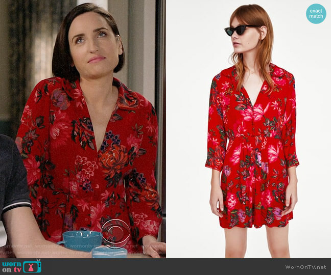 Zara Floral Print Mini Dress worn by Jennifer Short (Zoe Lister-Jones) on Life in Pieces