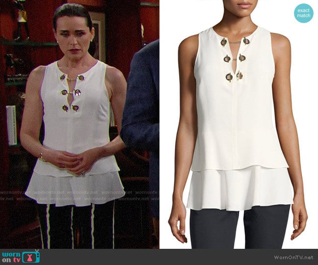 Derek Lam 10 Crosby Sleeveless Silk Top with Grommet Detail worn by Quinn Fuller (Rena Sofer) on The Bold and the Beautiful