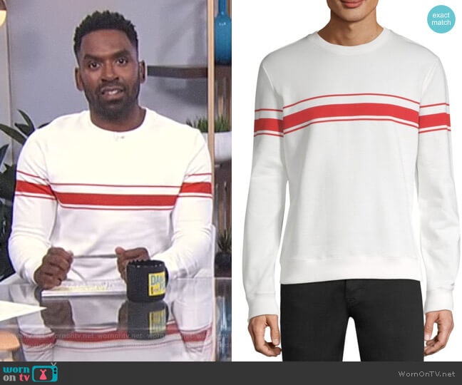 APC Robin Striped Cotton Sweatshirt worn by Justin Sylvester on E! News