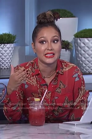 Adrienne’s red butterfly print blouse on The Real