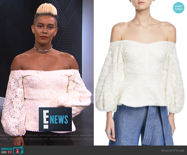 Alexis Joscelin Embroidered Puff-Sleeve Top worn by Sibley Scoles on E! News