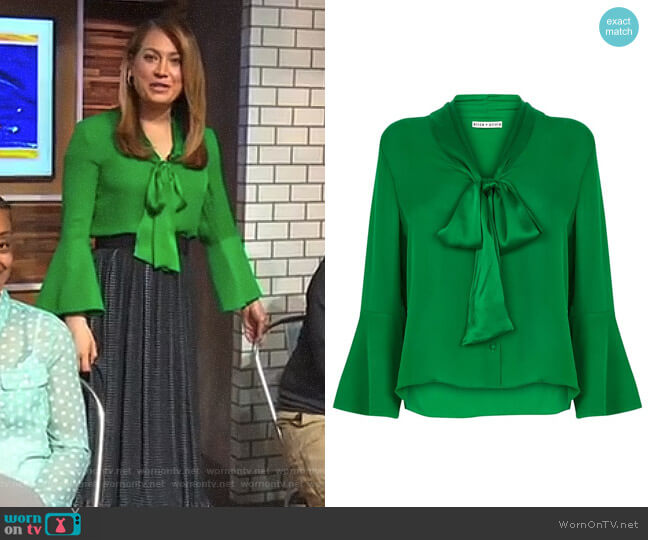Alice + Olivia Merideth Tie Neck Blouse worn by Ginger Zee on Good Morning America