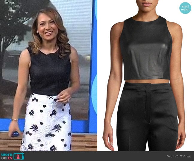 Alice + Olivia Lorita Leather Cropped Top worn by Ginger Zee on Good Morning America