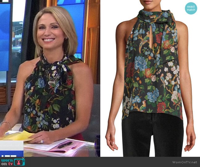Alice + Olivia Sudie Floral Halter Top worn by Amy Robach on Good Morning America
