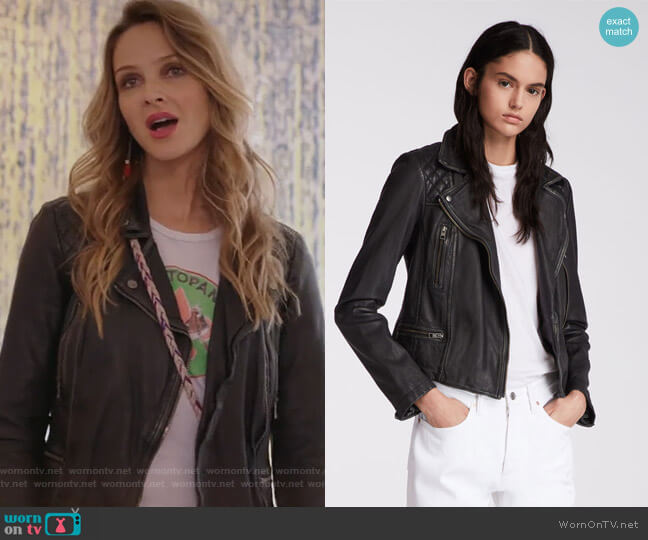All Saints Cargo Leather Biker Jacket worn by Phoebe Wells (Beau Garrett) on Girlfriends Guide to Divorce