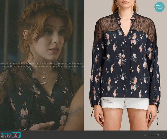 All Saints Laya Meadow Silk Top worn by Sonia (Elena Satine) on The Gifted