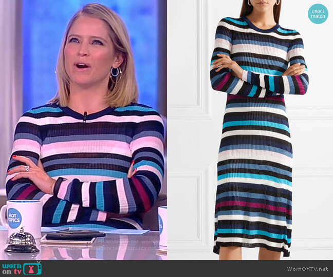 Altruzarra Stills striped ribbed stretch-knit midi dress worn by Sara Haines on The View