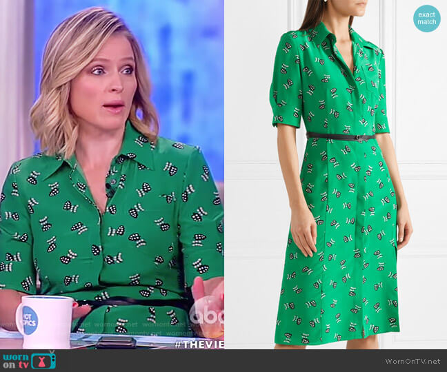 Altuzarra Wednesday belted printed silk crepe de chine shirt dress worn by Sara Haines on The View