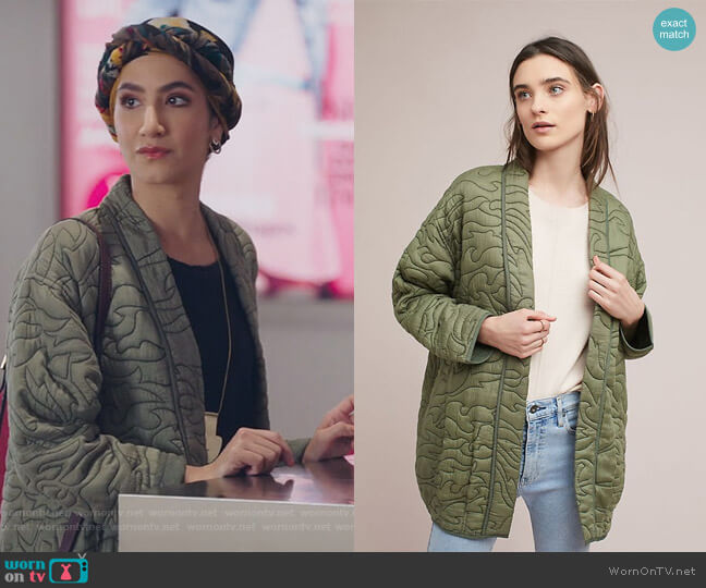 Anthropologie Quilted Kimono Jacket worn by Adena El-Amin (Nikohl Boosheri) on The Bold Type