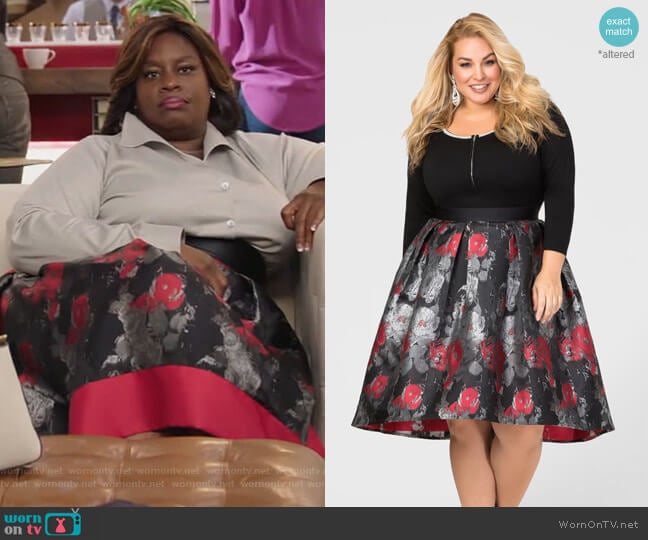 Ashley Stewart Hi-Lo Winter Floral Skirt worn by Barbara (Retta) on Girlfriends Guide to Divorce