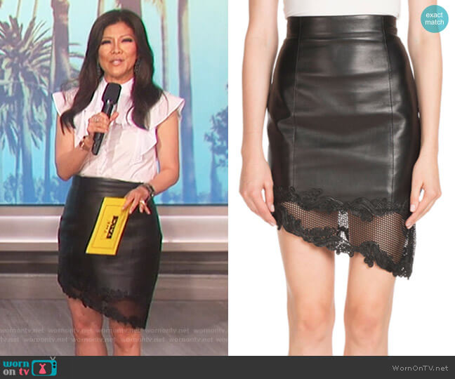Balmain High-Waist Asymmetric Stretch-Leather Skirt worn by Julie Chen on The Talk