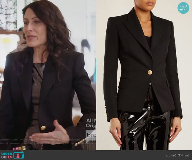 Balmain Single-breasted wool blazer worn by Abby McCarthy (Lisa Edelstein) on Girlfriends Guide to Divorce