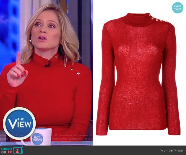 Balmain Button-Embellished Turtleneck Jumper worn by Sara Haines on The View