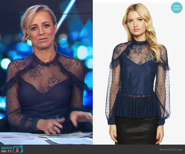 Bardot Splice Lace Blouse worn by Carrie Bickmore on The Project