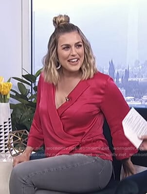 Carissa’s red wrap blouse on E! News Daily Pop
