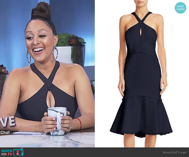 Cinq a Sept Dante Fit-&-Flare Halter Dress worn by Tamera Mowry on The Real