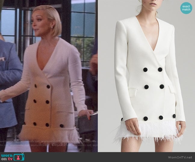 David Koma Tailored Feather Dress worn by Jacqueline Voorhees (Jane Krakowski) on Unbreakable Kimmy Schmidt