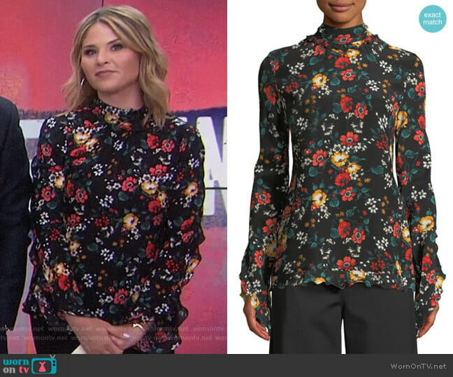 Derek Lam Mock-Neck Floral-Print Silk Blouse worn by Jenna Bush Hager on Today