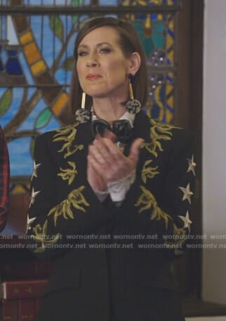 Diana’s black embroidered blazer on Younger