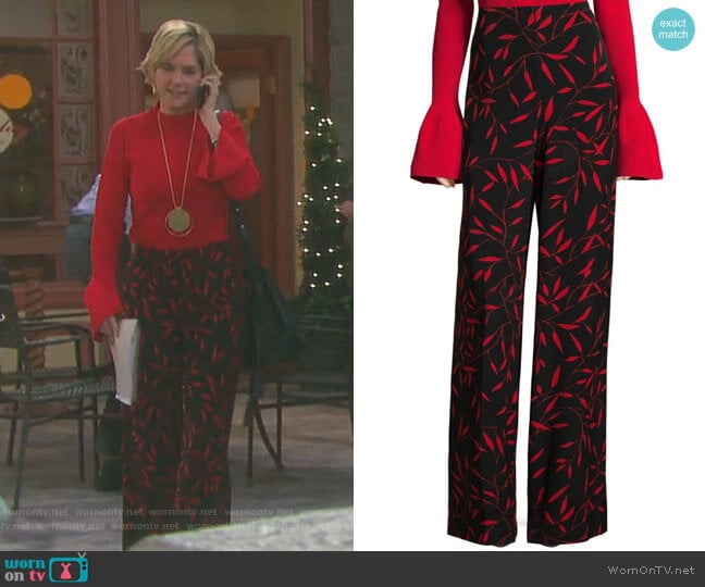 Diane von Furstenberg Benton Printed Wide-Leg Pants worn by Eve Donovan (Kassie DePaiva) on Days of our Lives