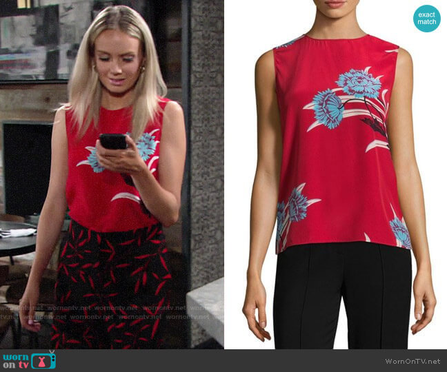 Diane von Furstenberg Colorblock Floral-Print Silk Shell worn by Abby Newman (Melissa Ordway) on The Young and the Restless
