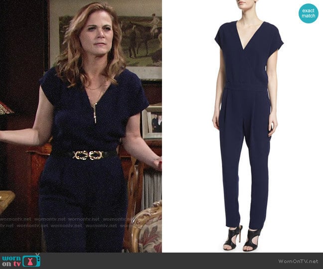 Diane von Furstenberg Emerson Jumpsuit in Midnight worn by Phyllis Newman (Gina Tognoni) on The Young and the Restless
