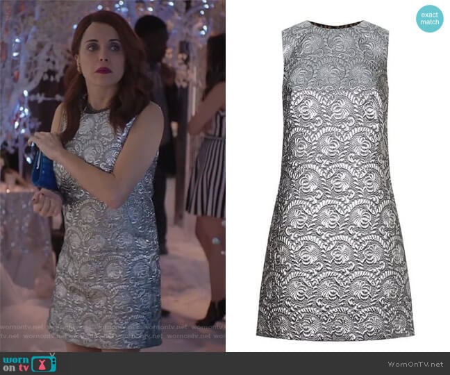 Dolce & Gabbana Metallic Matelasse Dress in Silver worn by Jo (Alanna Ubach) on Girlfriends Guide to Divorce