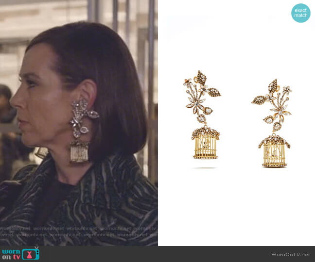 Erickson Beamon 24k Swarovski Crystal Birdcage Earrings worn by Diana Trout (Miriam Shor) on Younger