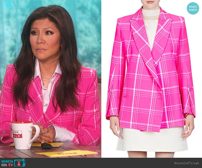 Fendi Plaid Virgin Wool-Blend Double-Breasted Blazer worn by Julie Chen on The Talk