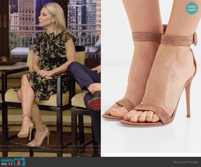 Gianvito Rossi Portofino Suede Sandals worn by Kelly Ripa on Live with Kelly and Mark