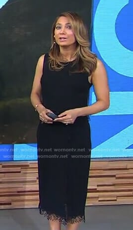 Ginger’s black lace trimmed top and skirt on Good Morning America