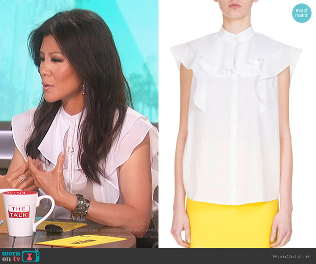 Givenchy Sleeveless Poplin Ruffle Blouse worn by Julie Chen on The Talk