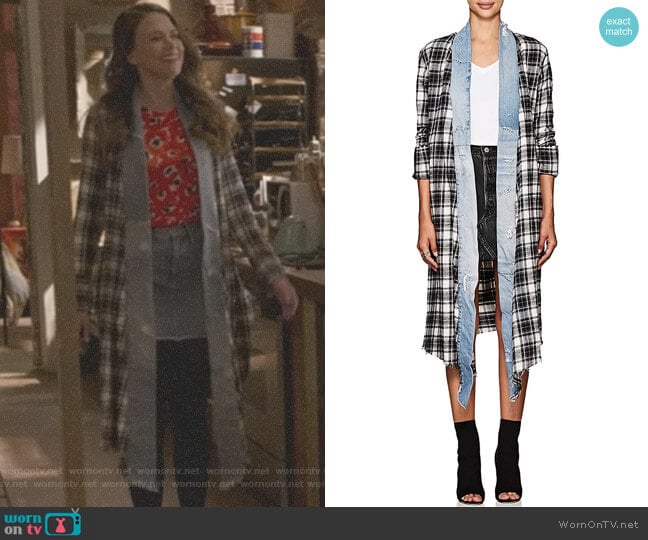 Greg Lauren Plaid Flannel & Denim Long Kimono worn by Liza Miller (Sutton Foster) on Younger
