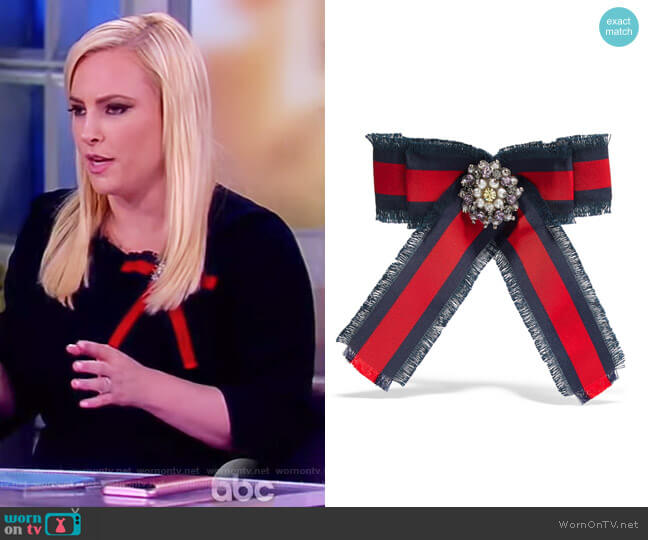 Gucci Grosgrain, crystal and faux pearl brooch worn by Meghan McCain on The View