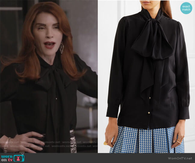 Gucci Silk Crêpe de Chine Tie-Neck Blouse worn by Kitty Montgomery (Julianna Margulies) on Dietland