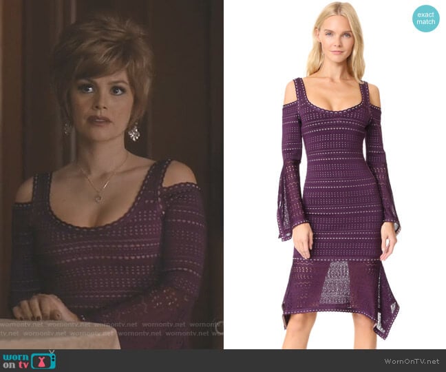Herve Leger Cold Shoulder Ruffle Trim Dress worn by Samantha Swift (Rachel Bilson) on Take Two