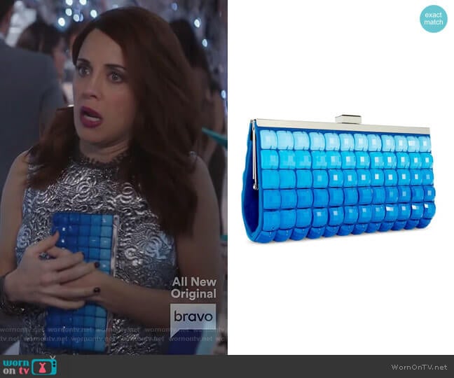 INC International Concepts Blue Ombre Tile Clutch Purse worn by Jo (Alanna Ubach) on Girlfriends Guide to Divorce