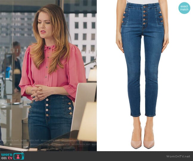 J Brand Natasha Sky High High Waist Crop Skinny Jeans worn by Sutton (Meghann Fahy) on The Bold Type