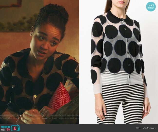 Junya Watanabe Dotted Cardigan worn by Kat Edison (Aisha Dee) on The Bold Type