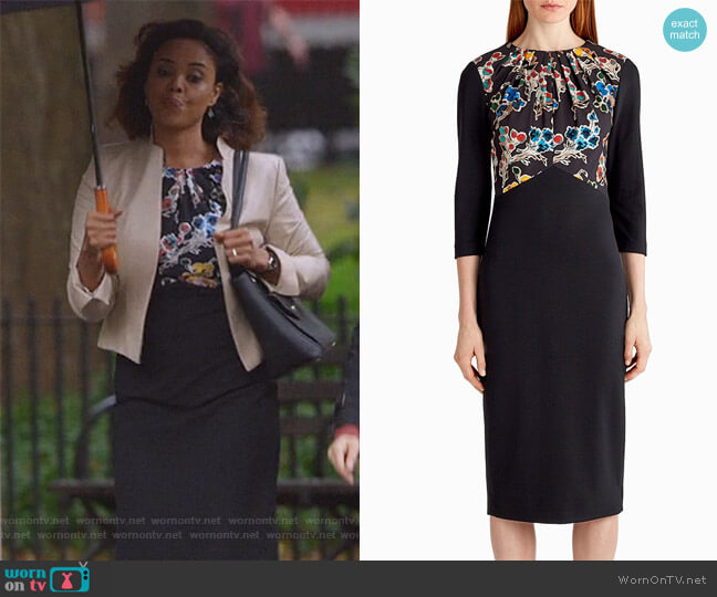Jason Wu Ponte Floral Long Sleeve Day Dress worn by Jasmine Gooden (Sharon Leal) on Instinct
