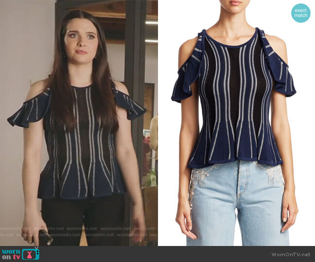 Jonathan Simkhai Striped Cold-Shoulder Top worn by Jane Sloan (Katie Stevens) on The Bold Type