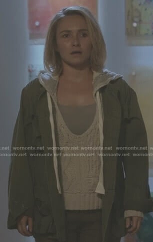 Juliette’s white cable knit hoodie on Nashville