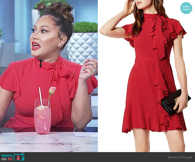 Karen Millen Ruffled Tie-Neck Dress worn by Adrienne Houghton on The Real