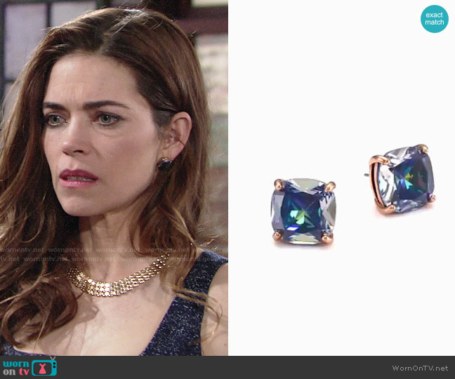 Kate Spade Enamel Small Square Stud Earrings worn by Victoria Newman (Amelia Heinle) on The Young and the Restless