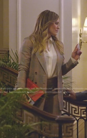 Kelsey’s grey and red checked suit on Younger