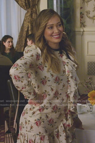 Kelsey’s white floral ruffled dress on Younger