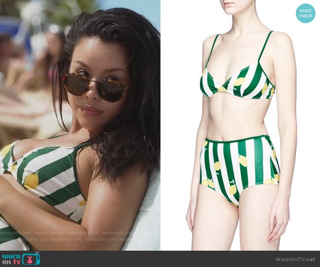 Solid & Striped Brigitte Lemon Print Stripe Bikini worn by Mariana Foster (Cierra Ramirez) on The Fosters