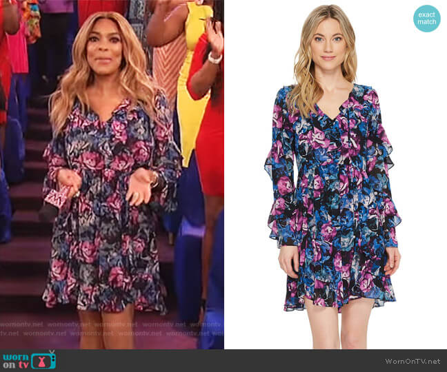 Laundry by Shelli Segal Floral Printed Dress with Ruffle Detail worn by Wendy Williams on The Wendy Williams Show