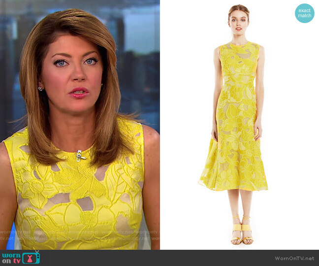 Lela Rose Raised Floral Fil Coupe Full Skirt Dress worn by Norah O'Donnell on CBS Mornings