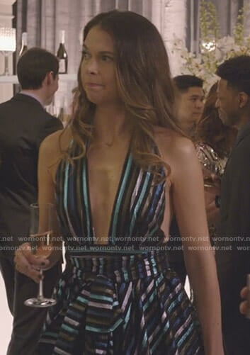 Liza’s metallic striped gown on Younger
